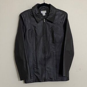 Vintage Kim Roger Leather Classic brown Jacket coat M full zip comfy Y2K casual